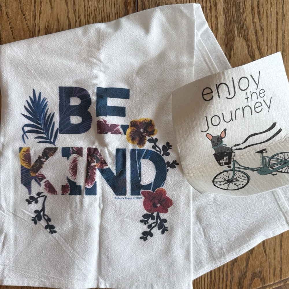 Potluck Press Swedish Dishcloth Enjoy‎ The Journey & Flour Sack Towel Be Kind